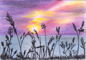 Beach Sunset Pencil Drawing