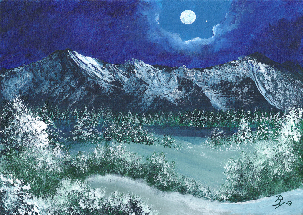 Winternacht in den Bergen in – | Videos zeitgenössische Bildern Malerei und Acrylgemälde