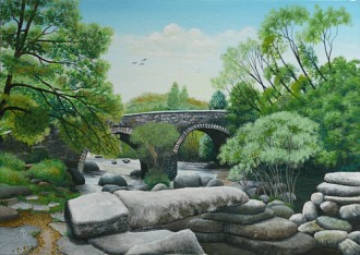 painting of Dartmeet bridges by Pat Harrison