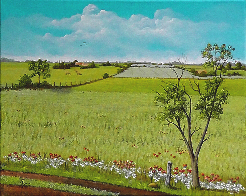 painting of fields by artist Pat Harrison